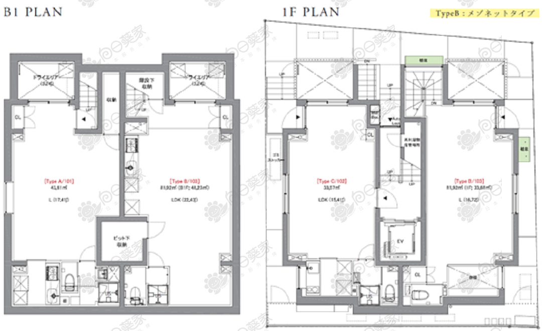 公寓B1-1层平面图