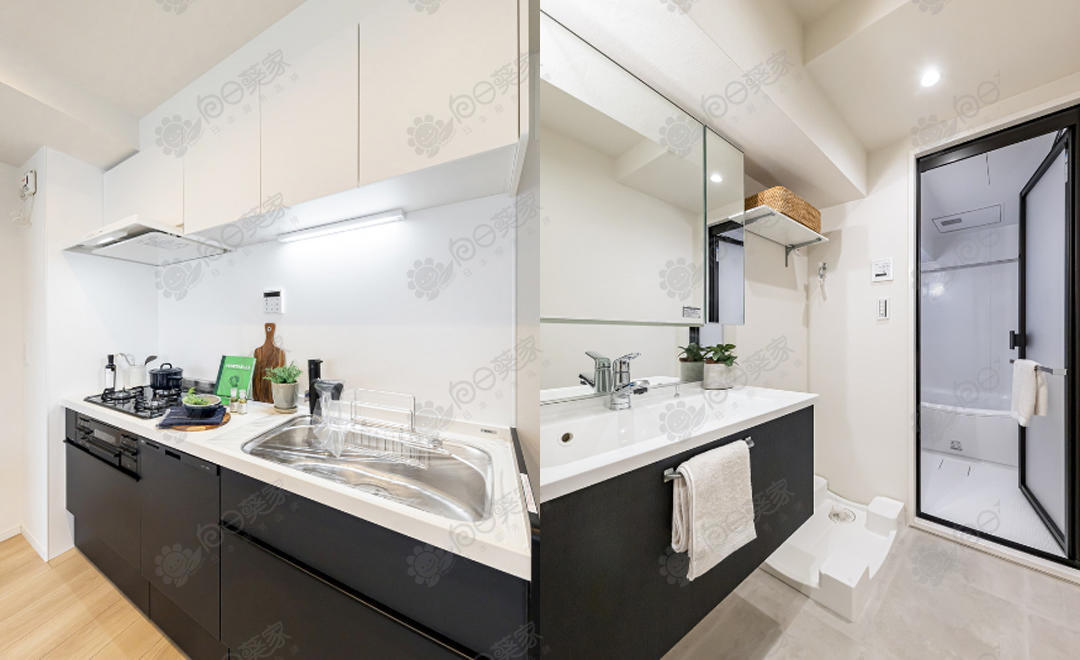 公寓厨房和洗面室